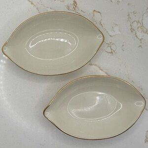 VTG Pair (2) Lenox Cream Gold Rimmed Salt Cellars/Lemon Dishes/ Trinket Holders